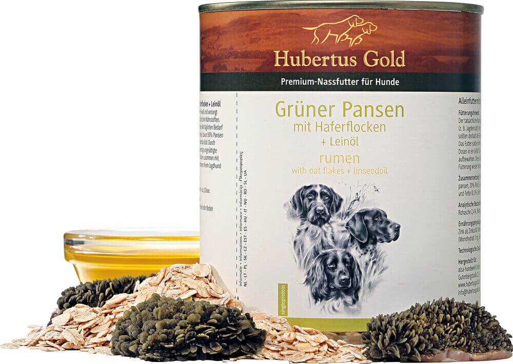 Hubertus Gold Premium Nassfutter – Grüner Pansen mit Haferflocken