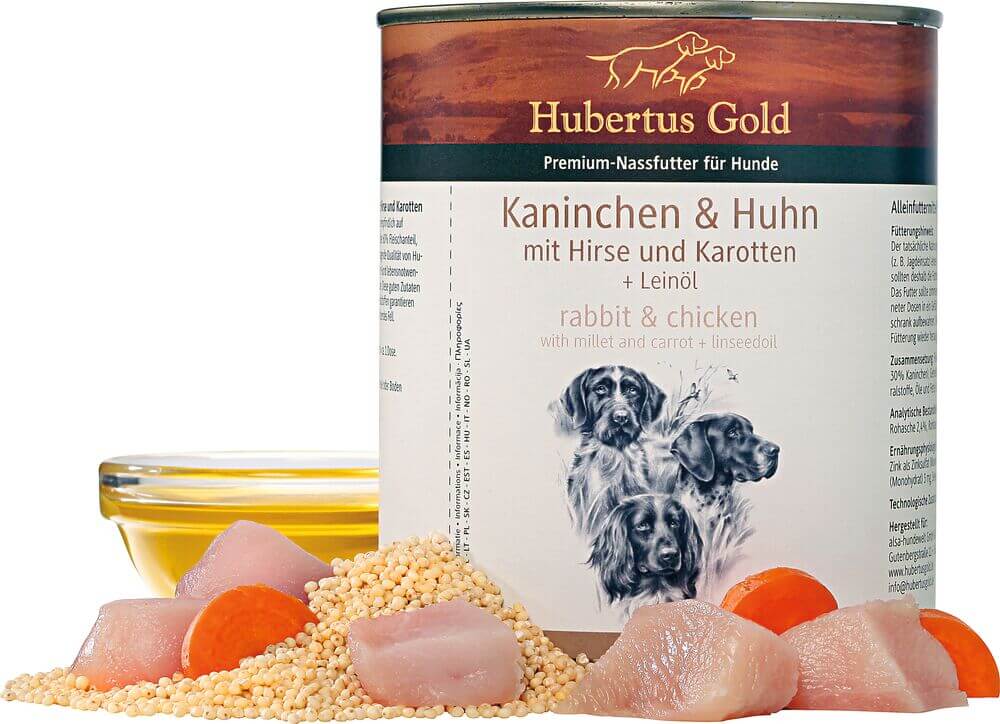 Hubertus Gold Premium Nassfutter – Kaninchen & Hun mit Hirse